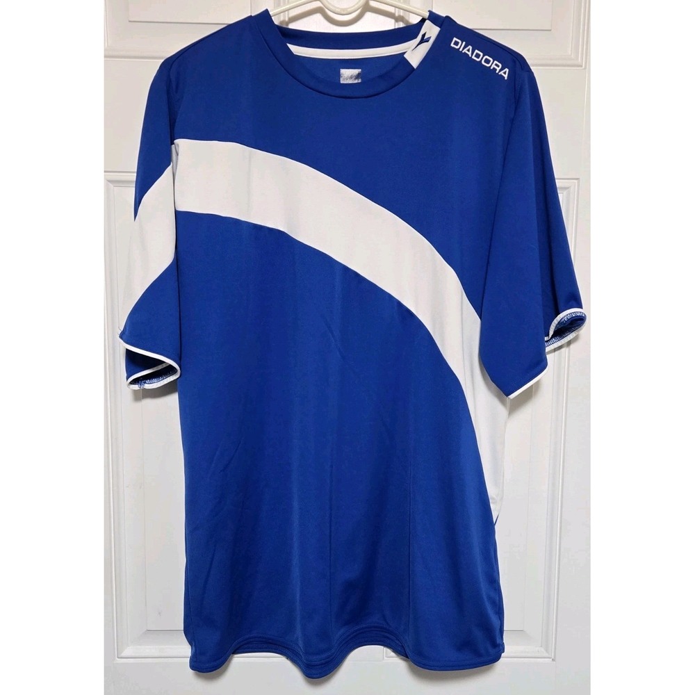 Diadora Jersey‎ Shirt Mens Size Large Blue White Soccer Wicking Material